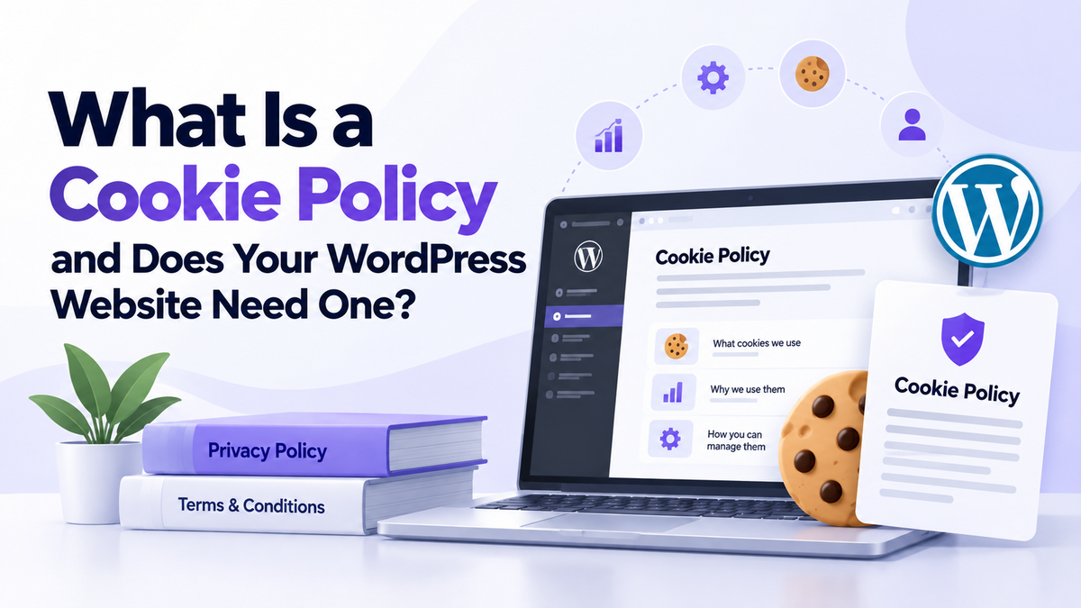 Cookie Policy for WordPress websites with cookie settings and privacy policy illustration