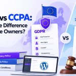 GDPR vs CCPA comparison showing data protection, consumer privacy rights, and WordPress legal pages