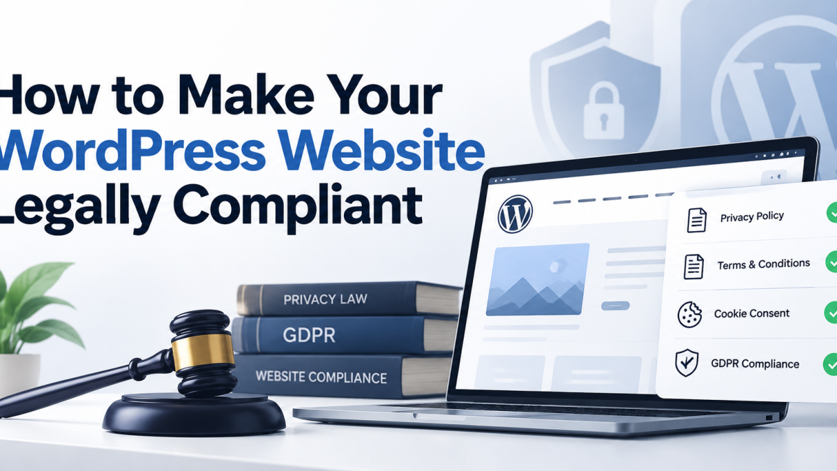 WordPress website with privacy policy, terms and conditions, cookie consent, and GDPR compliance checklist