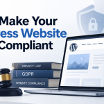 WordPress website with privacy policy, terms and conditions, cookie consent, and GDPR compliance checklist