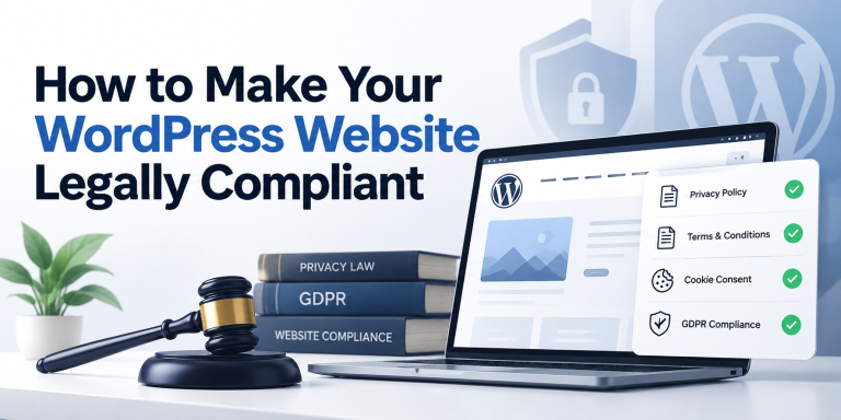 WordPress website with privacy policy, terms and conditions, cookie consent, and GDPR compliance checklist